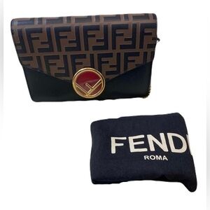 Sold Fendi Zucca Brown Black & Red Wallet On Chain Gold Hardware Authentic
